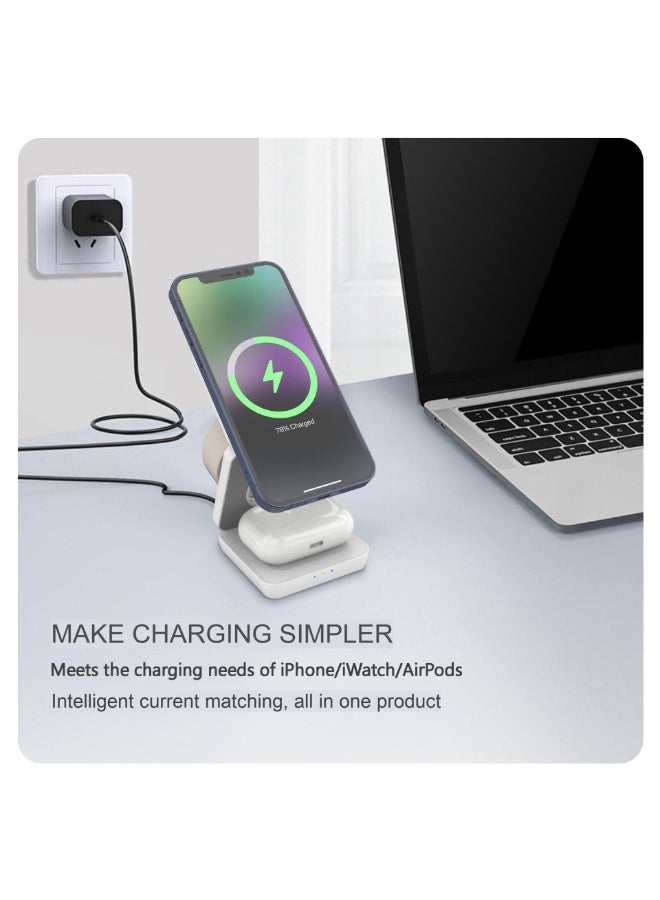 3-in-1 Magnetic Wireless Charger, Foldable Fast Charging Stand for iPhone 17/16/15/14, Iwatch Ultra/Series 10/9/8 & AirPods, Portable Retractable Cable Charging Station (Black, 15w) - Image 3