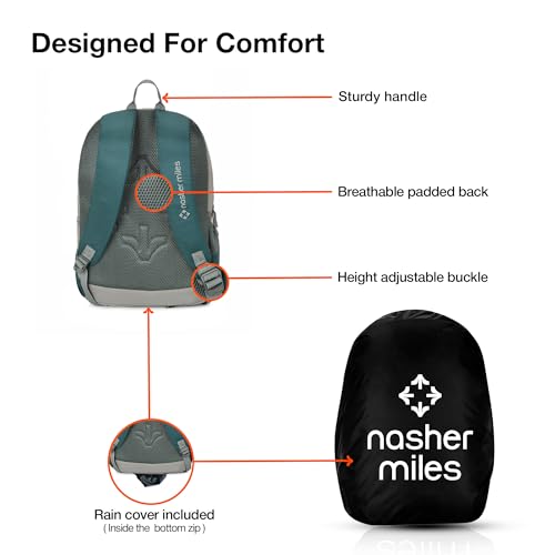 Nasher Miles Botany Polyester Laptop Backpack 39L with Rain cover Ideal for College, School, Office, Travel | Men, Women, Boys, Girls (Dark Green) - Image 4