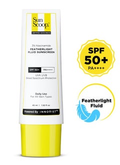 SunScoop 3% Niacinamide Fluid Sunscreen | Ultra-Light Texture | SPF 50+ PA++++| Fast Absorption, Prevents Tanning & Sunburn | 8 Hrs+ SPF Protection, for Oily Skin & No White Cast | Reduces pigmentation | All SkinTypes | 45ml  - Image 2