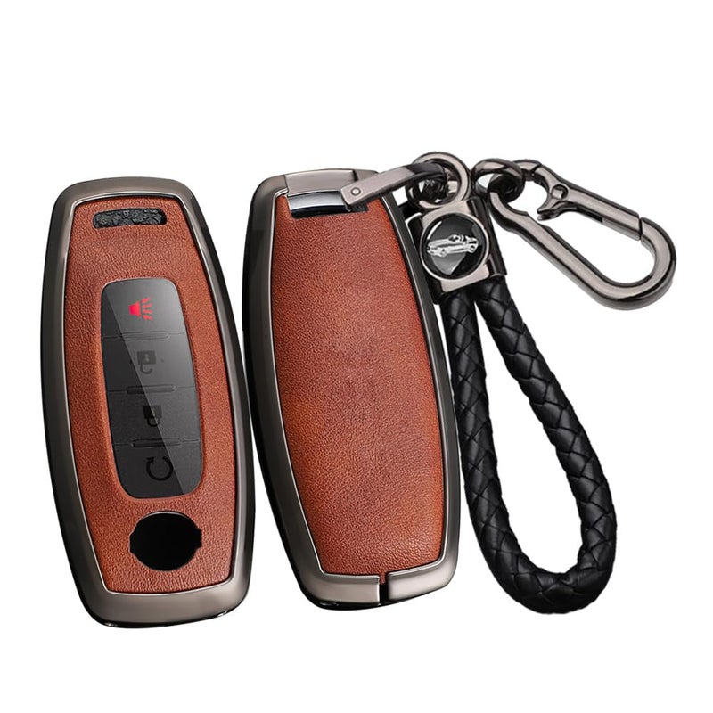 SANRILY PU Leather 345 Button Key Fob Cover Fit for Nissan Rogue 2024 2023 Pathfinder Xtrail Ariya 8 Gen th New Teana Keyless with Keychain Blackbrown