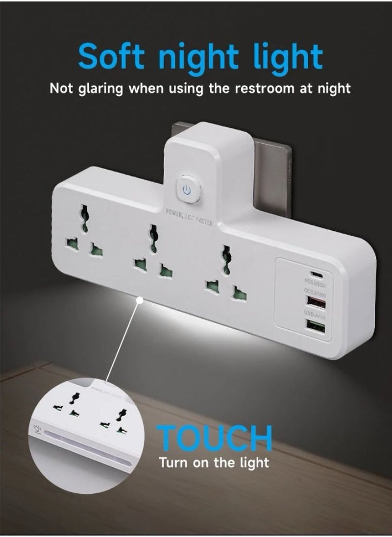 ARNOTEC Wall socket extender｜2500W multi-function socket｜3-pin socket + 2 USB-A + 1 Type-C PD fast charging｜with touch dimming night light｜suitable for home/kitchen/office｜UK plug  - Image 3