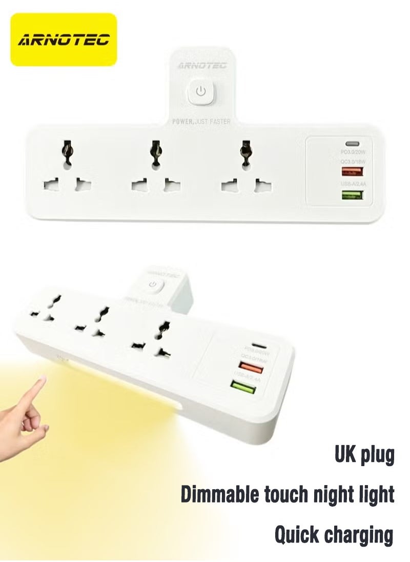 ARNOTEC Wall socket extender｜2500W multi-function socket｜3-pin socket + 2 USB-A + 1 Type-C PD fast charging｜with touch dimming night light｜suitable for home/kitchen/office｜UK plug  - Image 1