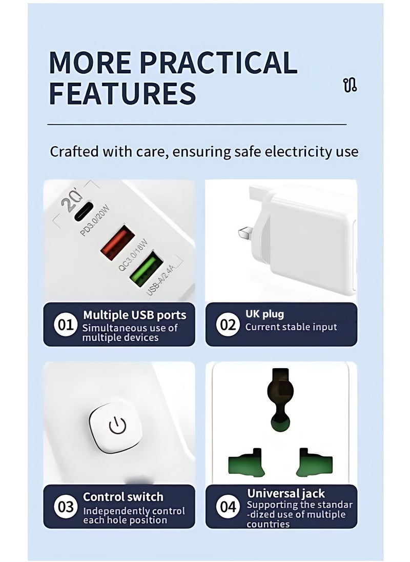 ARNOTEC Wall socket extender｜2500W multi-function socket｜3-pin socket + 2 USB-A + 1 Type-C PD fast charging｜with touch dimming night light｜suitable for home/kitchen/office｜UK plug  - Image 4