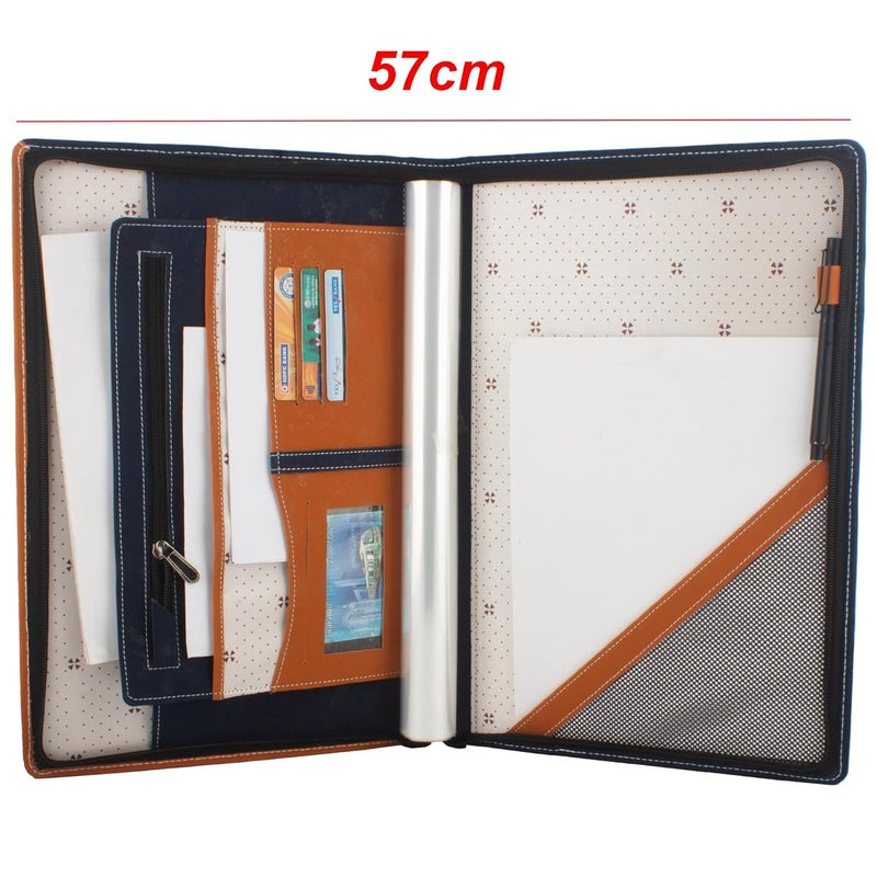Asraw Professional PU Leather Multipurpose B4 Size Document Holder 20 Leafs Zipper File Folder Organizer for Certificates, Marksheets, Degrees, Interview Portfolio, Important Documents (Brown-Blue) - Image 3