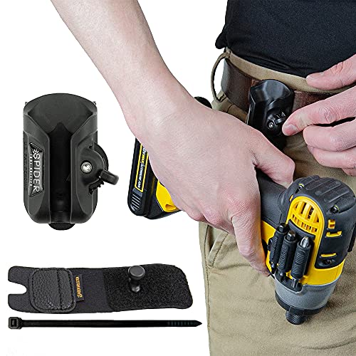 Spider Tool Holster Set - Self Locking, Quick Draw Belt Holster Clip + Elastic Tool Grip - Improve The Way You Carry Your Power Drill, Driver, Multitool, Pneumatic, Flashlight, Hammer, Saw and More! … - Image 1