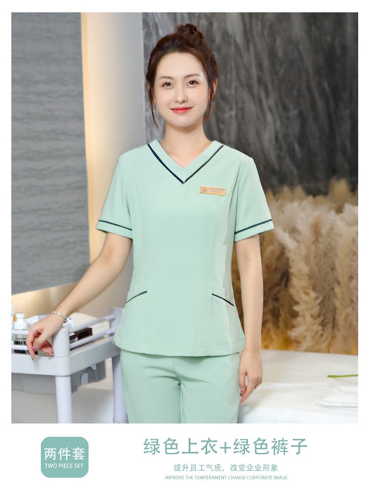 Summer Beauty Spa Uniform Set for WomenGreen Top + green pants Green Top + green pants