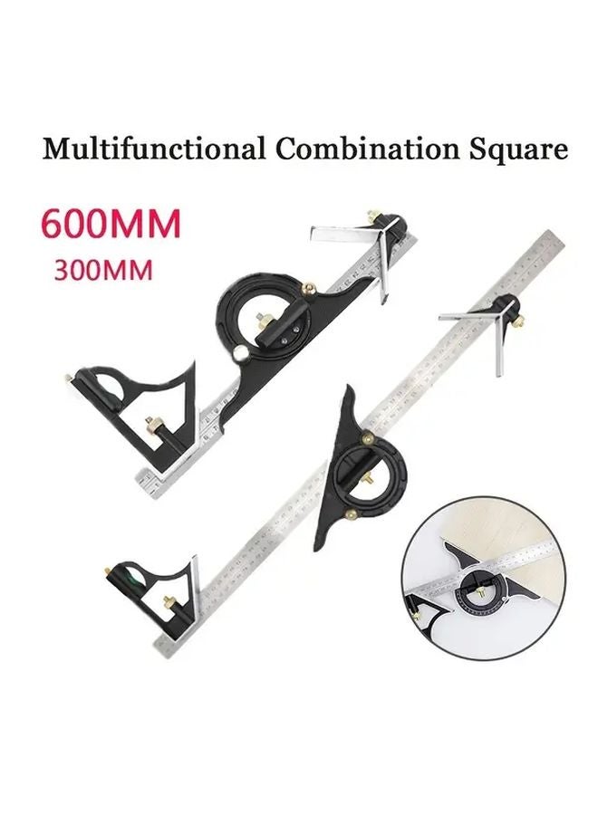 Black 600mm 3 in 1 Combination Square Set Stainless Steel Multifunctional Adjustable Angle Square - Image 3