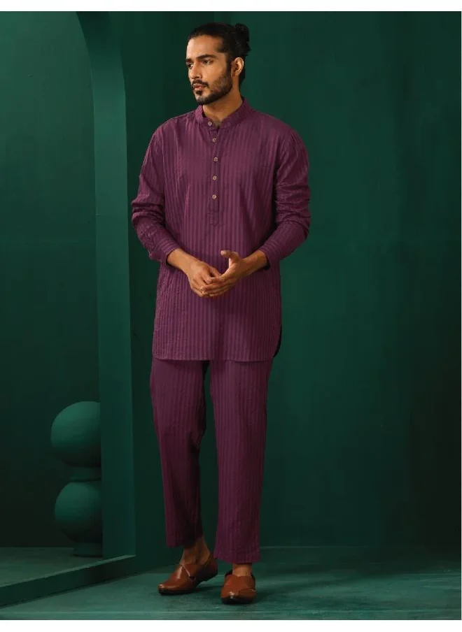 ترو برونز Men's Purple Dobby Co-ord Set