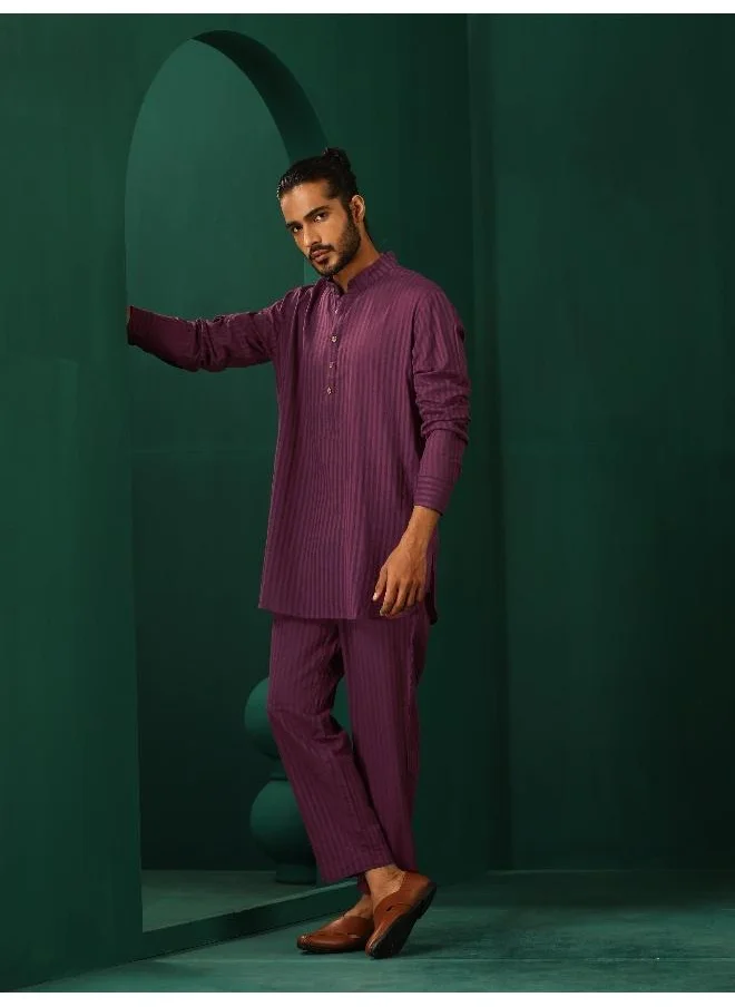 ترو برونز Men's Purple Dobby Co-ord Set