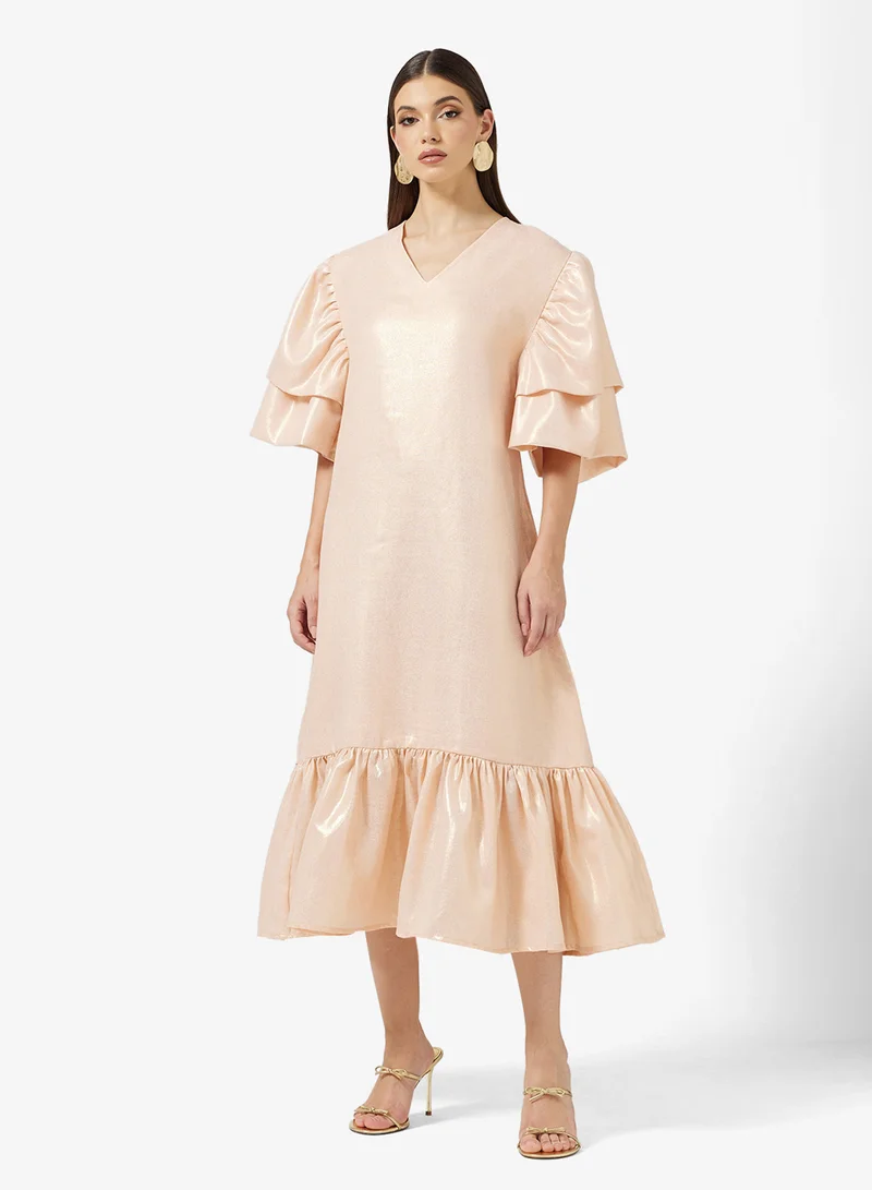 سنوار LAYERED SLEEVES MIDI DRESS