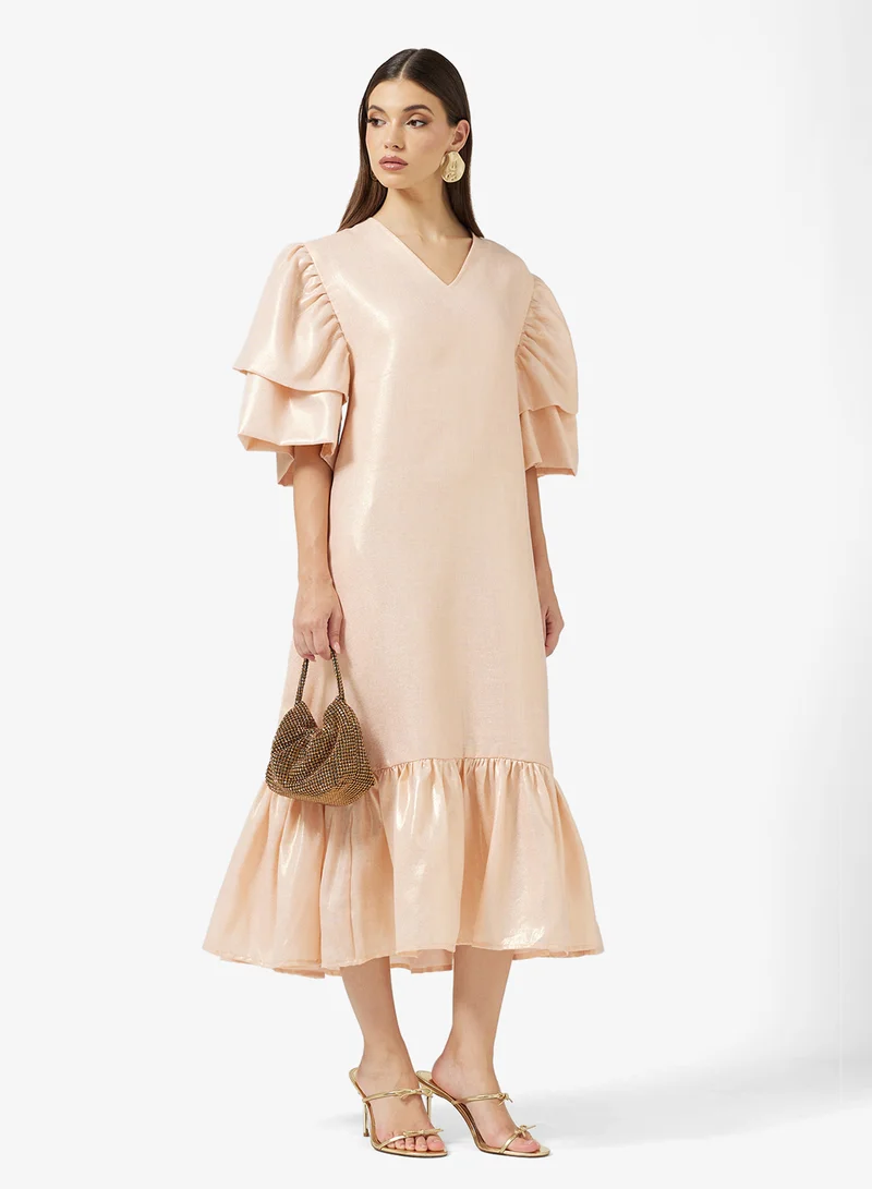 SINOIR LAYERED SLEEVES MIDI DRESS