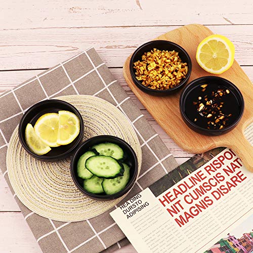 Cyimi 3.5" Ceramic Side Dish Set of 4 - Small Porcelain Soy Dipping Sauce Dishes - Black Seasoning Bowls Dinnerware Sets for Serving - Image 2
