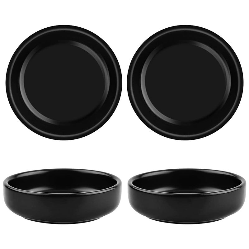 Cyimi 3.5" Ceramic Side Dish Set of 4 - Small Porcelain Soy Dipping Sauce Dishes - Black Seasoning Bowls Dinnerware Sets for Serving - Image 4