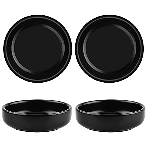 Cyimi 3.5" Ceramic Side Dish Set of 4 - Small Porcelain Soy Dipping Sauce Dishes - Black Seasoning Bowls Dinnerware Sets for Serving - Image 1