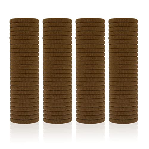 PIDOUDOU 100 Pack Seamless Hair Ties for Women Girls Ponytail Holders for Thick Hair MidBrown - Image 1