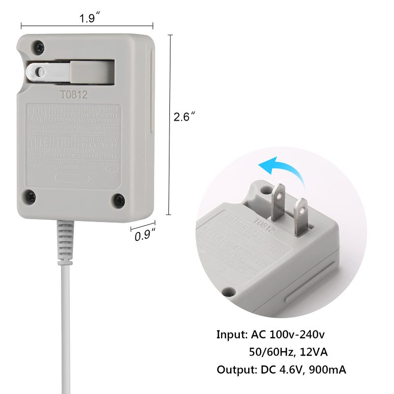 Trenro شاحن 3DS، محول طاقة بديل لجهاز نينتندو 3DS/ DSi/ DSi XL/ 2DS/ 2DS XL/ New 3DS XL 100-240V محول تيار متردد لجهاز 2DS 3DS - Image 4