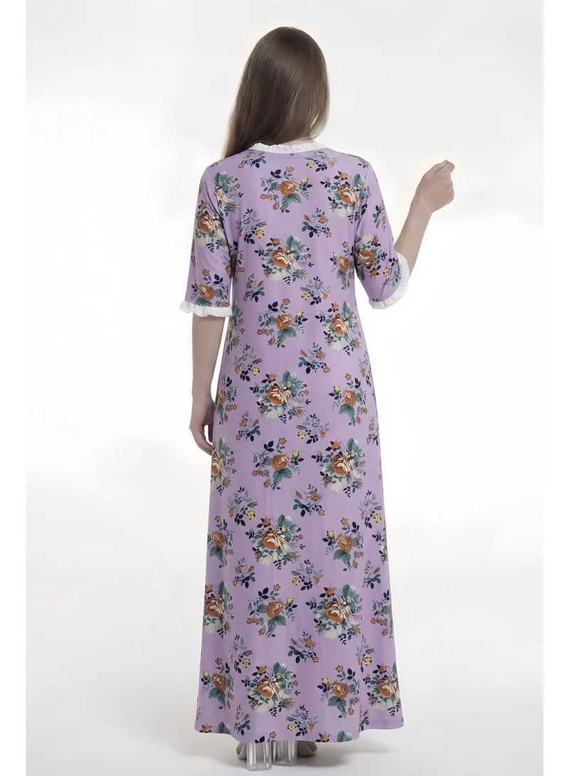 Al Bent Al Sharqieh Purple Women's Floral Cotton Maxi Dress - Home wear Sleeping Dress for Women | Best Price UAE