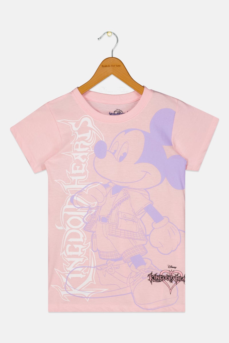 Disney Kids Girl Crew Neck Short Sleeve Kingdom Hearts Print T-Shirt, Pink - Image 2