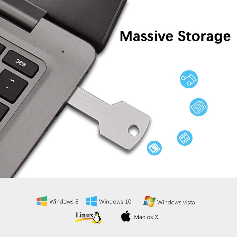K&ZZ 64G Key Shape USB Flash Drive, K&ZZ Metal Thumb Drive USB2.0 Flash Disk Memory USB Stick Expansion Disk, Silver 64GB - Image 5