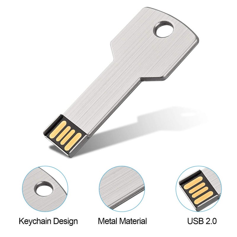 K&ZZ 64G Key Shape USB Flash Drive, K&ZZ Metal Thumb Drive USB2.0 Flash Disk Memory USB Stick Expansion Disk, Silver 64GB - Image 4