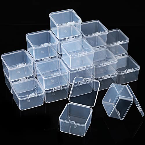 Satinior 48 Packs Clear Small Plastic Containers Transparent Storage Box with Hinged Lid for Small Items Crafts Jewelry (2 x 2 x 1.4 Inches) - Image 1