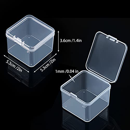 Satinior 48 Packs Clear Small Plastic Containers Transparent Storage Box with Hinged Lid for Small Items Crafts Jewelry (2 x 2 x 1.4 Inches) - Image 2