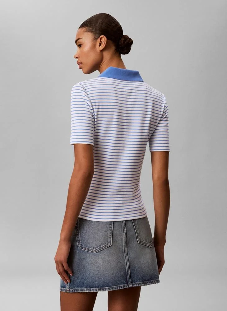 Calvin Klein Jeans  Ribbed Stripe Open Placket Polo Shirt for Women | Best Price UAE