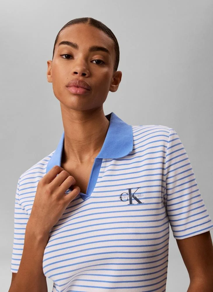 Calvin Klein Jeans  Ribbed Stripe Open Placket Polo Shirt for Women | Best Price UAE