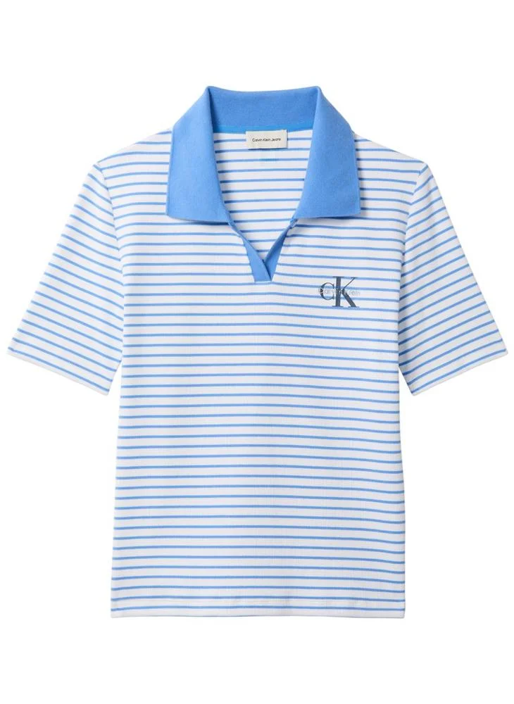 Calvin Klein Jeans  Ribbed Stripe Open Placket Polo Shirt for Women | Best Price UAE