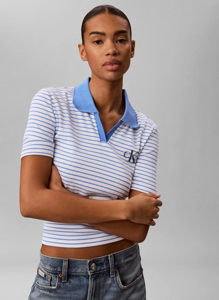 Calvin Klein Jeans  Ribbed Stripe Open Placket Polo Shirt for Women | Best Price UAE