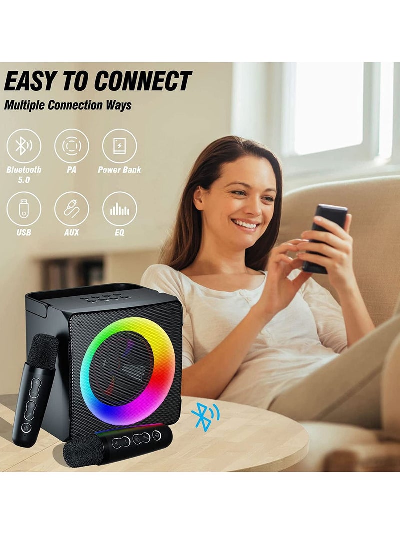 Karaoke Machine for Adults and Kids Portable Bluetooth Speaker PA System with 2 Wireless Karaoke Microphone  LED Party Lights Birthday Gift Home Party Meeting  - Image 3