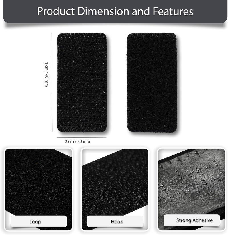 FIS Hook & Loop Tape Pads 20x40mm Rectangle, Black, Pack of 25 – Self Adhesive Fastener Strips for Home, School & Office - Image 5