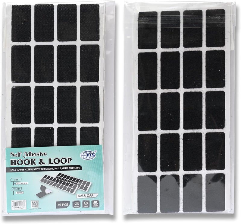 FIS Hook & Loop Tape Pads 20x40mm Rectangle, Black, Pack of 25 – Self Adhesive Fastener Strips for Home, School & Office - Image 4