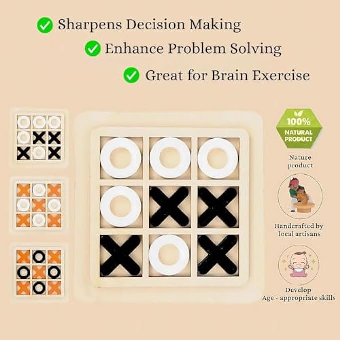 Infizent لعبة Tic Tac Toe الخشبية الكلاسيكية لإشراك لعبة XOXO الخشبية للأطفال والكبار الممتعة الدماغتعزيز لعبة الطاولة مثالية ليالي الألعاب العائلية هدايا عيد الميلاد العودة الأعمار 512 - Image 5