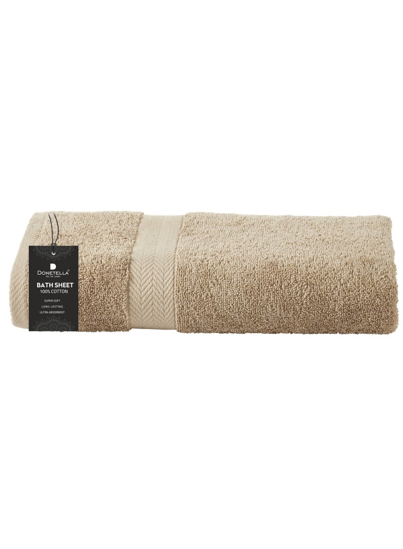 Donetella Premium 100 % Combed Cotton 1-Pcs Bath Sheet (85 X 172 CM) 600 GSM Large Towel, Highly Absorbent, Quick Dry,Best Towel for Bathroom, Spa And Hotel,Light Beige  - Image 1