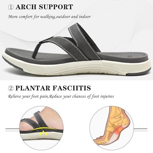 COFACE Womens Orthopedic Flip Flops Ladies Slip On Athletic Yoga Memory Foam Cushioned Recovery Walking Thong Sandals Summer Beach Pool Slippers Comfortable Plantar Fasciitis Arch Support Grey Size 8 - Image 3