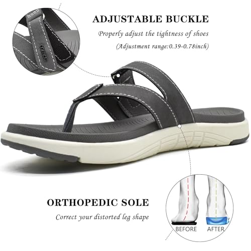 COFACE Womens Orthopedic Flip Flops Ladies Slip On Athletic Yoga Memory Foam Cushioned Recovery Walking Thong Sandals Summer Beach Pool Slippers Comfortable Plantar Fasciitis Arch Support Grey Size 8 - Image 4