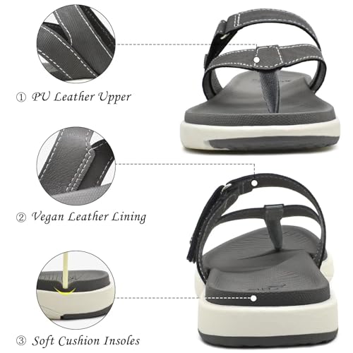 COFACE Womens Orthopedic Flip Flops Ladies Slip On Athletic Yoga Memory Foam Cushioned Recovery Walking Thong Sandals Summer Beach Pool Slippers Comfortable Plantar Fasciitis Arch Support Grey Size 8 - Image 5