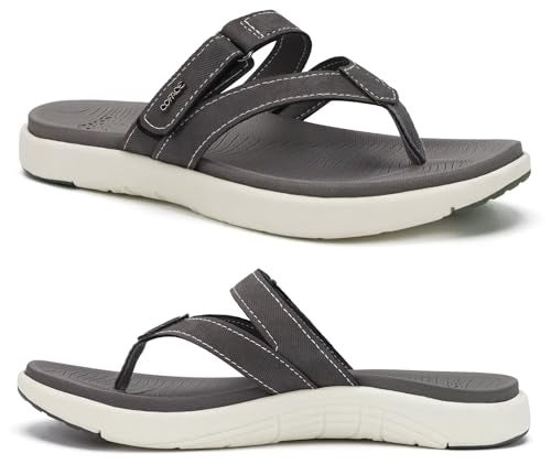COFACE Womens Orthopedic Flip Flops Ladies Slip On Athletic Yoga Memory Foam Cushioned Recovery Walking Thong Sandals Summer Beach Pool Slippers Comfortable Plantar Fasciitis Arch Support Grey Size 8 - Image 1