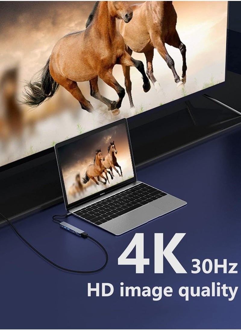 Generic - USB C Hub HDMI Adapter for MacBook Pro/Air, 7-in-1 Powered USB-C Multiport Hub Adapter with 4K HDMI, PD, USB 3.0, SD/TF Card Reader for MacBook Pro/Air Laptops, PC, iPad, iPhone 15/16 and More - Image 1
