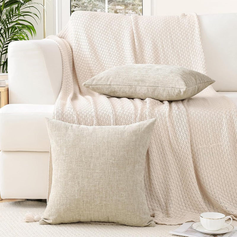 JOTOM Set of 2 Cushion Covers 45x45 cm Soft Chenille Beige Decorative Throw Pillow Covers 18x18 Inch Square Cushion Case Solid Pillowcases for Couch Sofa Living Room Bed Home Decor (Beige) - Image 5