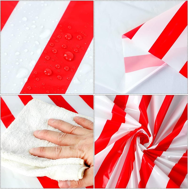 Oudain 3 Pcs Striped Tablecloth 108 x 54 Inch Rectangle Table Cover Disposable Plastic Table Cloth Waterproof Rectangle Tablecloth Plastic Table Cover for Birthday Wedding Brida (Red White) - Image 2