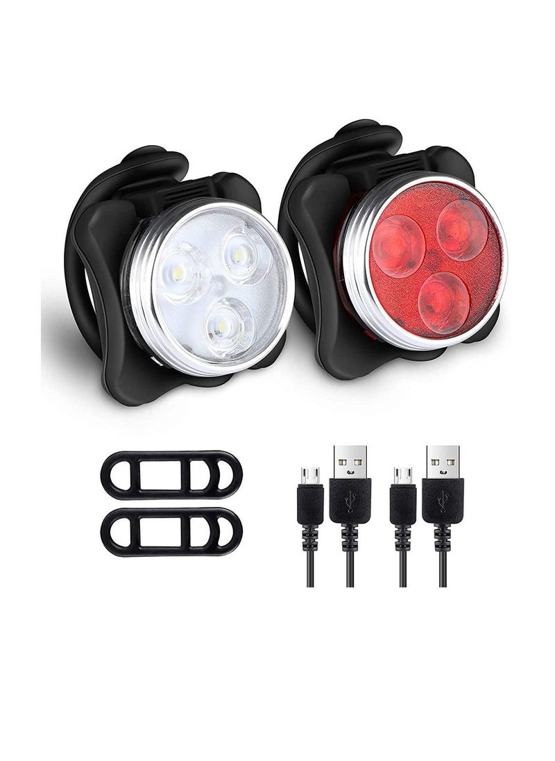 Y&D Bike Light Set, Super Bright USB Rechargeable Bicycle Lights, 4 Brightness Modes Options Cycling Front and Rear Light, Waterproof Mountain Road Lights (2 Cables, Straps)  - Image 1