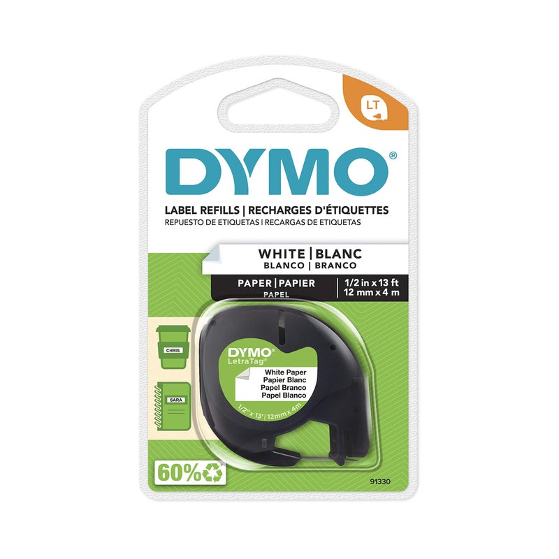 DYMO LetraTag Labeling Tape, Label Makers, Black Print on White Paper, 1/2" W x 13' L, 1 Cassette - Image 1