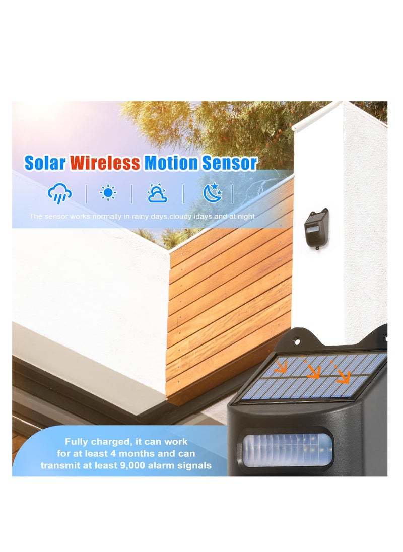Solar-Powered Wireless Driveway Alarm with 600 ft Motion Sensor Range, Alerts for Vehicles & People Entering Property, Expandable for Indoor & Outdoor Security.