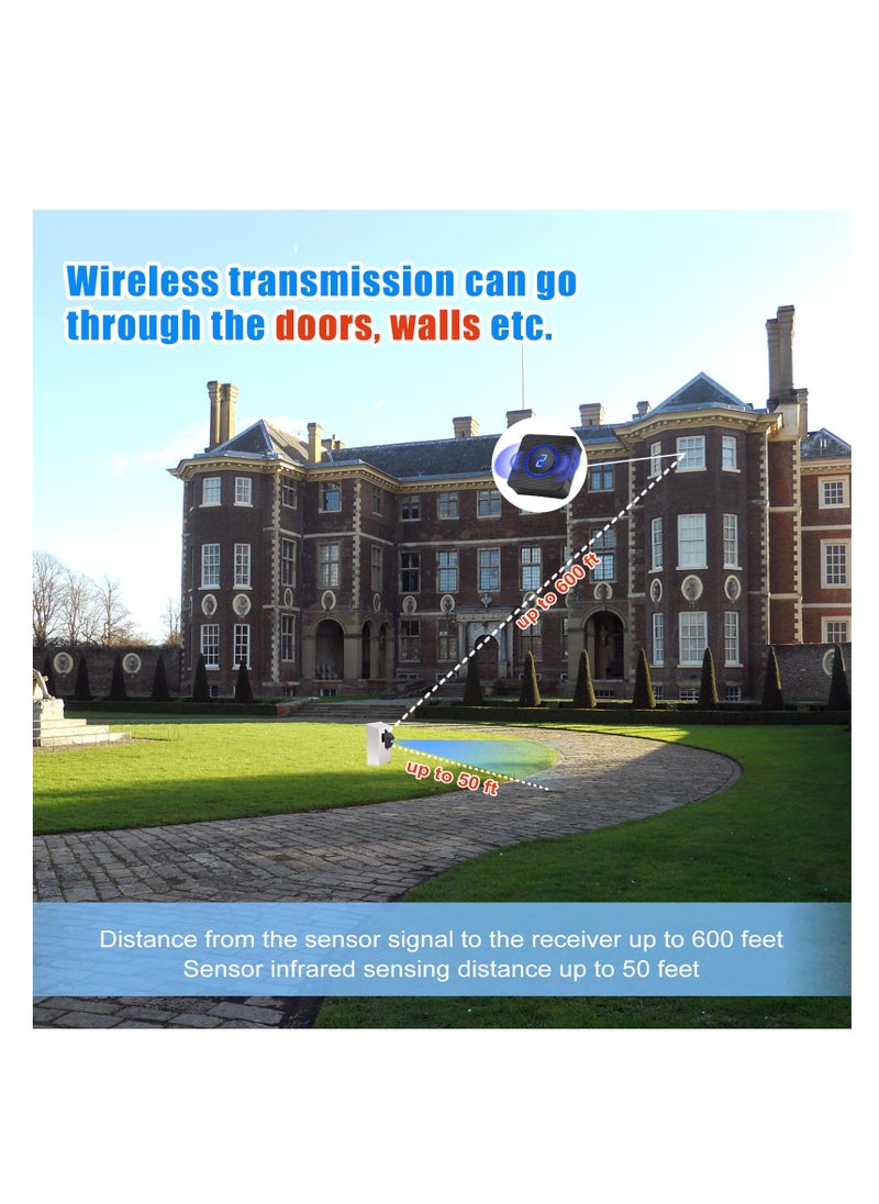 Solar-Powered Wireless Driveway Alarm with 600 ft Motion Sensor Range, Alerts for Vehicles & People Entering Property, Expandable for Indoor & Outdoor Security.