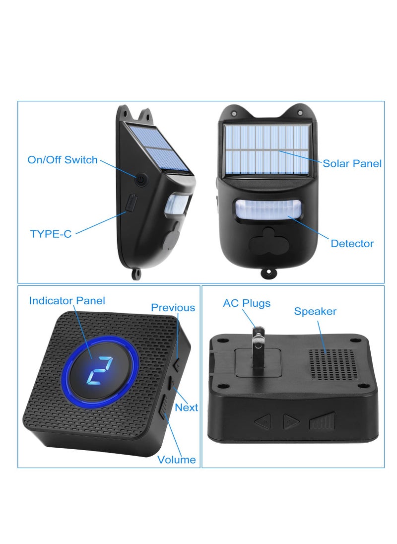 Solar-Powered Wireless Driveway Alarm with 600 ft Motion Sensor Range, Alerts for Vehicles & People Entering Property, Expandable for Indoor & Outdoor Security.