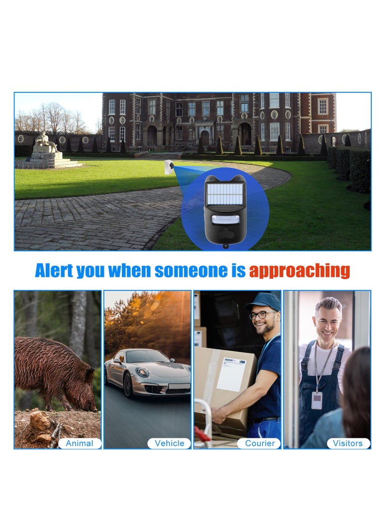 Solar-Powered Wireless Driveway Alarm with 600 ft Motion Sensor Range, Alerts for Vehicles & People Entering Property, Expandable for Indoor & Outdoor Security.
