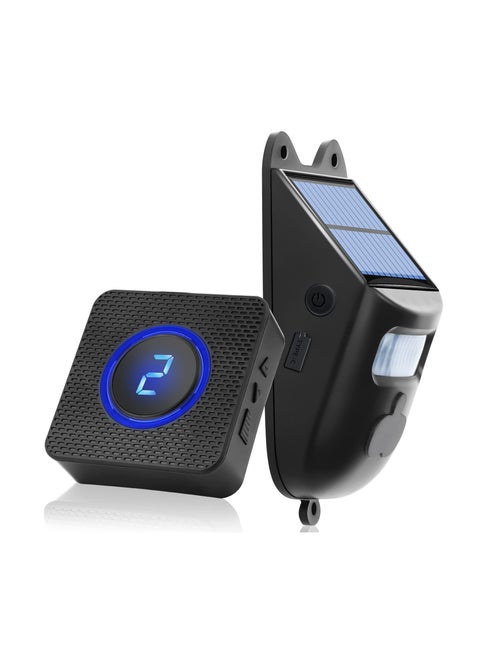 Solar-Powered Wireless Driveway Alarm with 600 ft Motion Sensor Range, Alerts for Vehicles & People Entering Property, Expandable for Indoor & Outdoor Security.