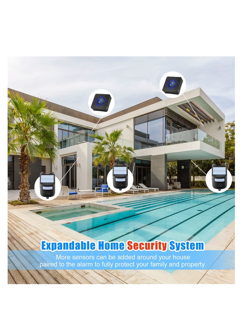 Solar-Powered Wireless Driveway Alarm with 600 ft Motion Sensor Range, Alerts for Vehicles & People Entering Property, Expandable for Indoor & Outdoor Security.